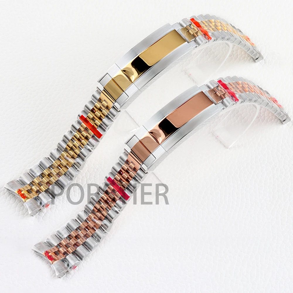 NH35 20mm Width Watch Bracelet Rose Gold/Gold/Black Stainless Steel Jubilee Watchband Fit Datejust SUB GMT Folding Buckle Strap