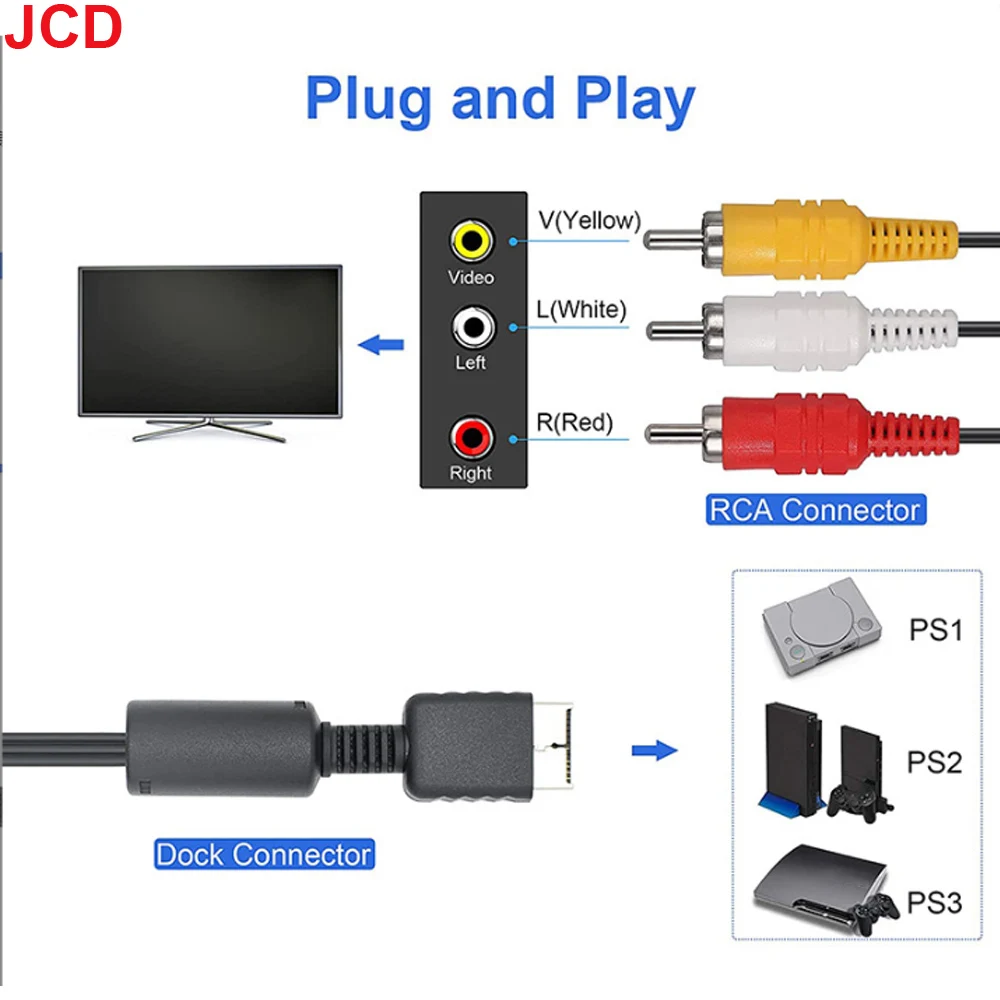 JCD 1 قطعة ل PS3 PS2 PS1 6ft/1.8M AV كابل الفاصل RCA الصوت والفيديو تمديد الحبل لمراقبة التلفزيون RCA سلك محول محول #4
