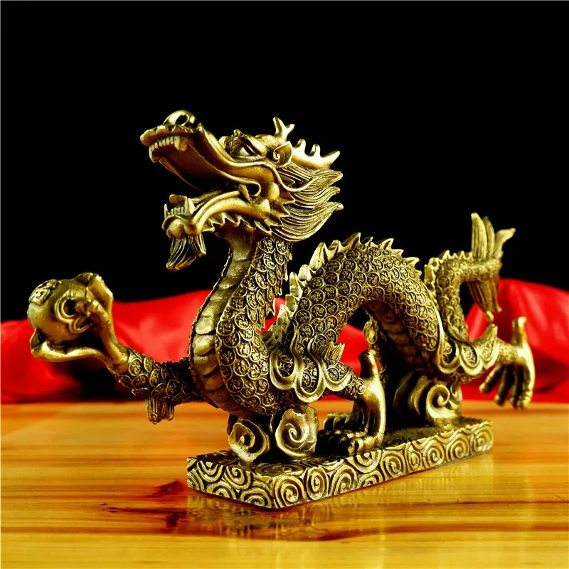 Boutique Copper Wanfu Dragon Five-Claw Golden Ornaments Qinglong Twelve Zodiac Single Playing Beads Brass Home Decorations