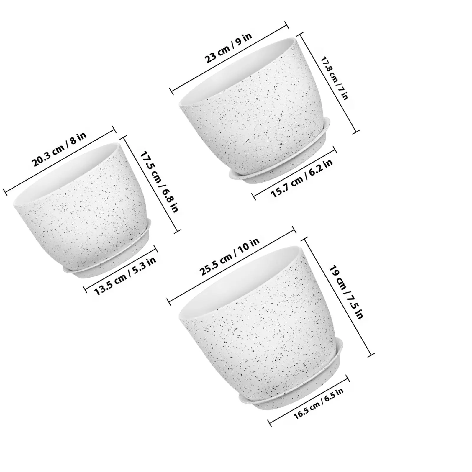 3Pcs Indoor Plant Pots with Drainage Holes and Saucers White Breathable PP Flower Pots for Living Room Bedroom Office