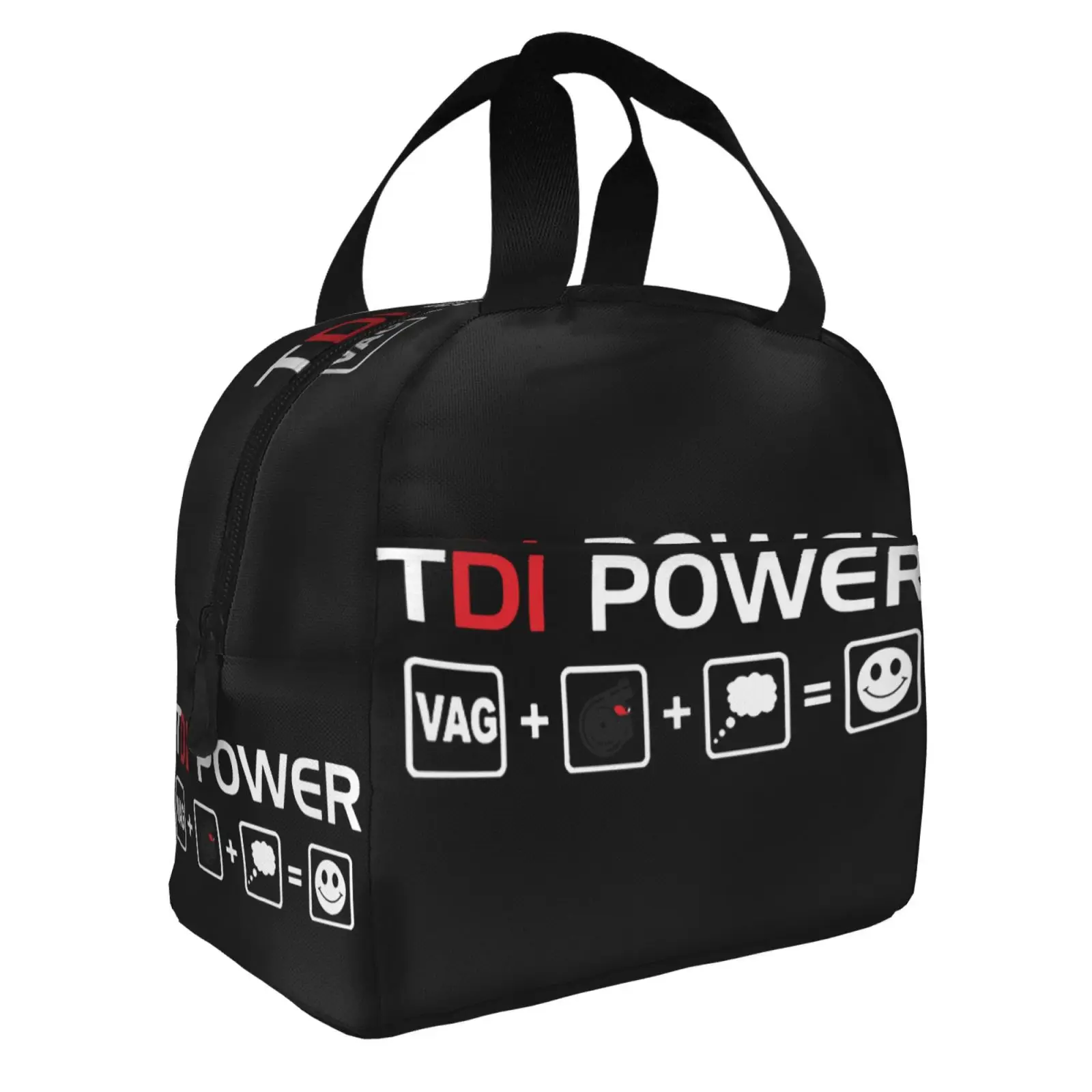Tdi Power Vag + Turbocharger Fun Fan Lunch Tote Bag Insulated Leakproof Lunch Box Container with Front Pocket for Girls Boys