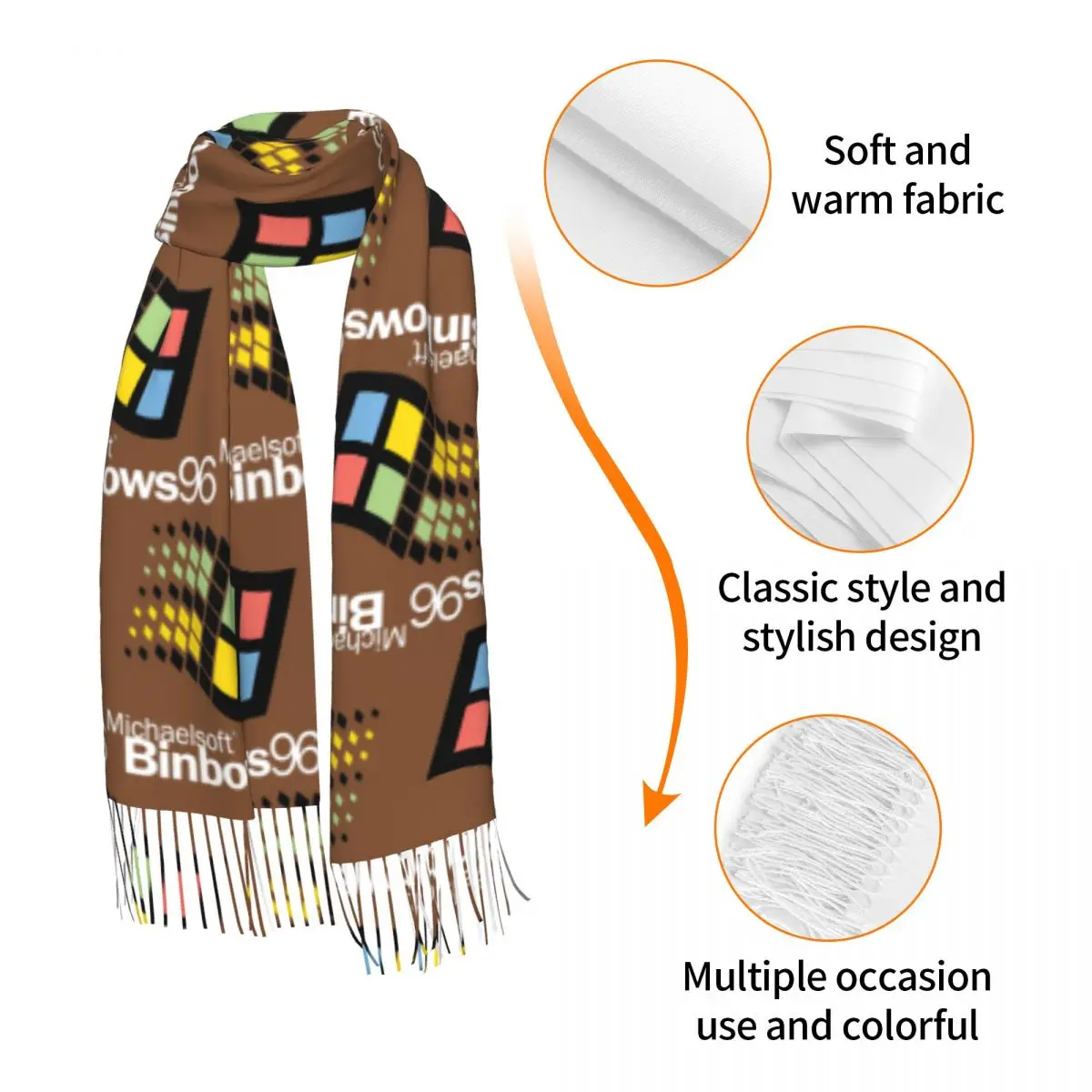 ويندوز 95 المهووس الطالب الذي يذاكر كثيرا وشاح شبكي شرابة الأوشحة النساء شالات دافئة لينة ويلتف كبير الخريف الشتاء شال التفاف