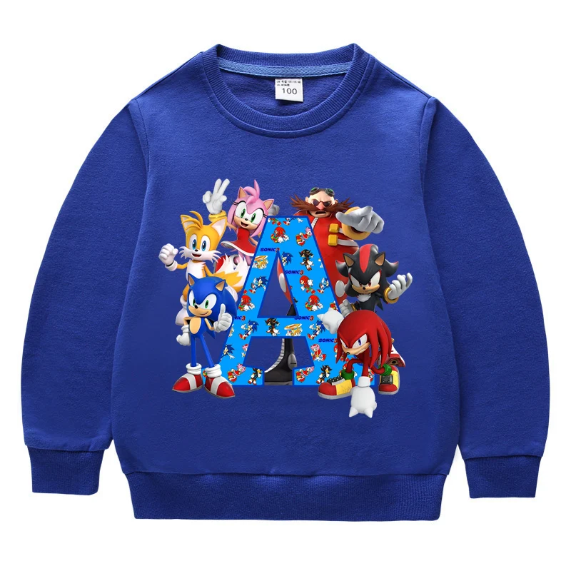 Sonics Kids Anime Cotton Sweatshirt Children Cartoon Casual Pullover Long Sleeve Top Boy Autumn Clothing Crew Neck Hoodies Gifts