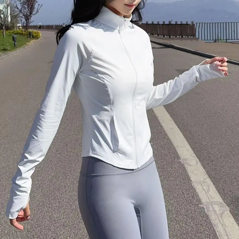 Sun Protection Clothing Women’s Athletic Sun Protection Jacket Lightweight Outdoor Hiking Shirt Long Sleeve Full Zip Stand