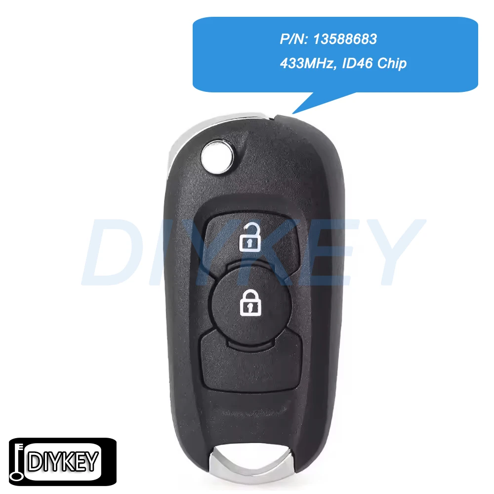 

2-кнопочный откидной дистанционный автомобильный брелок 433 МГц ID46 замена чипа для Opel Vauxhall Astra K 2015 2016 2017 2018 2019 P/N: 13588683
