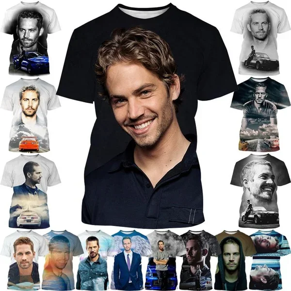 New Fashion Paul Walker Cool Street Style Fast and Furious Paul Walker 3D Printed T-shirt Hip-hop Short-sleeved T-shirt