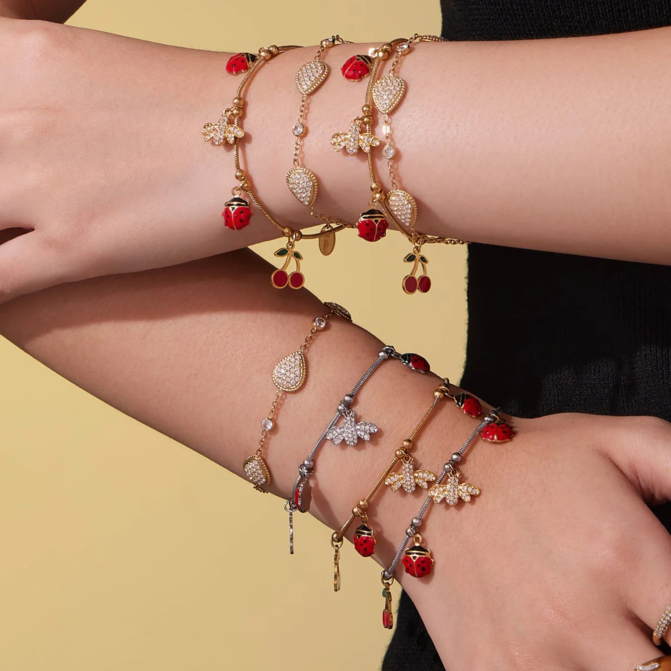 Liora مكعب زركونيا Waterdrop النساء أساور الفولاذ المقاوم للصدأ الحشرات النحل الكرز قطرة سحر Pulsera مجوهرات الزفاف الزفاف #2