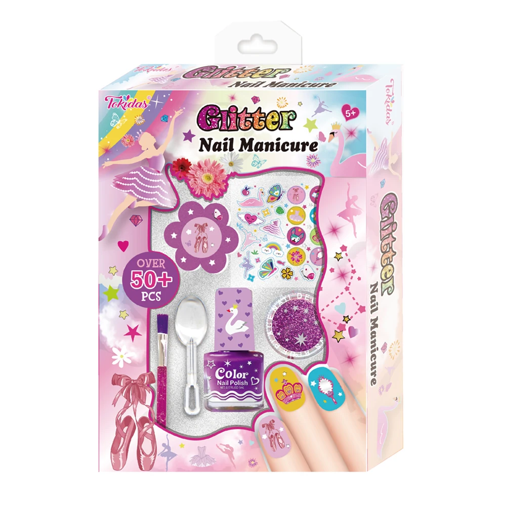 2024 Kids Makeup Set Glitter Nail Manicure Nail Polish Art Set Nail File Set Gem Stickers Brush Spoon Set