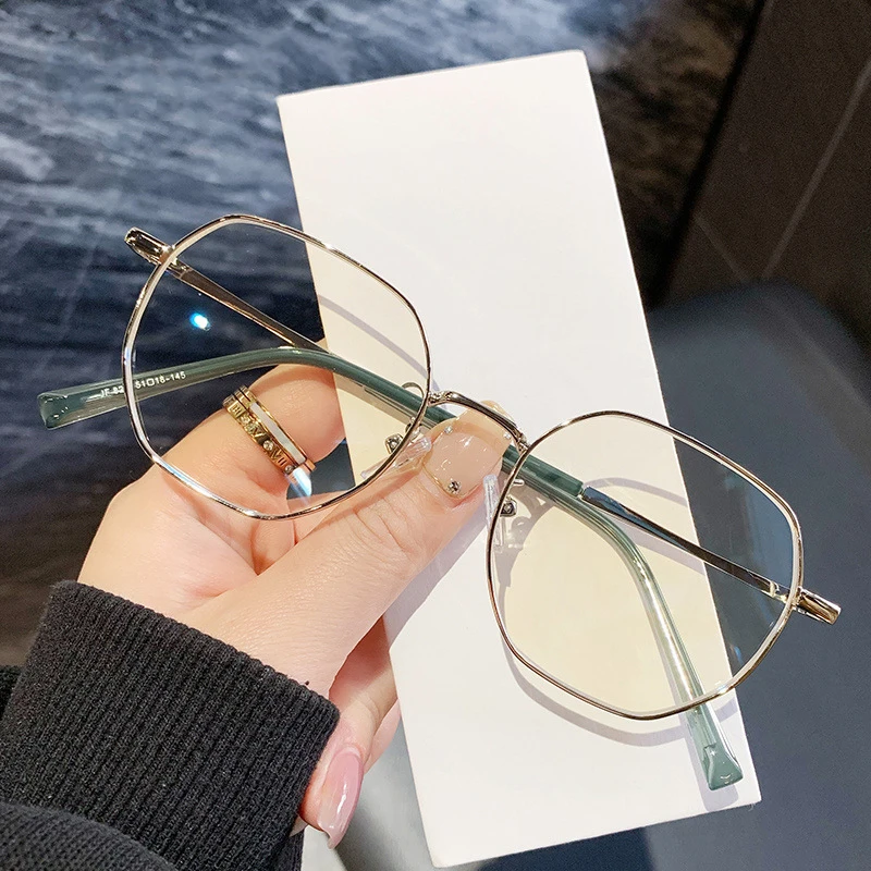 VICKI Fashionable Ladies' Metal Polygon Anti-blue Light Glasses - Customizable Prescription Photochromic Multifocal 8219