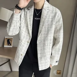 Men's Suit Jackets Cropped Coat Single Breasted White Male Blazer Short Vintage Simple Original Classic Elegant Casual Menswear