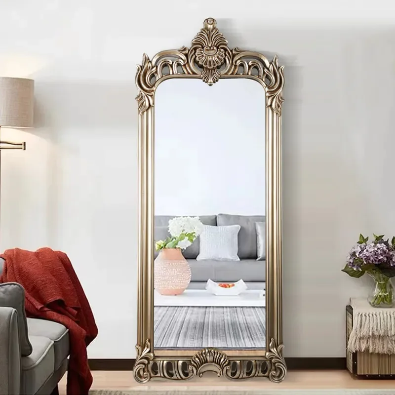 Fomex French Retro Full Length Floor Mirror Baroque Style Standing Dressing Glass For Home Bedroom Clothing Store Decor
