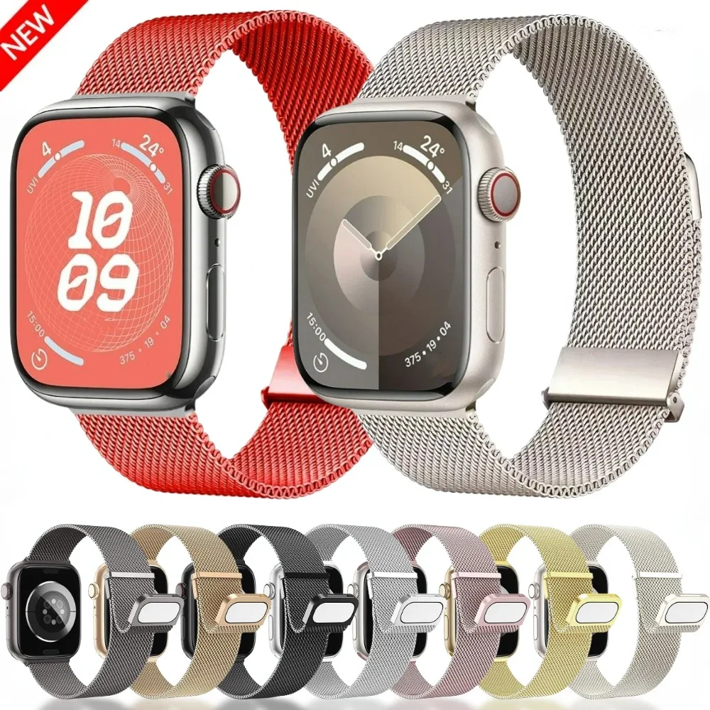 

Strap for Apple Watch Band 45mm 44mm 42mm Ultra 49mm 38 40mm 41mm Milanese Loop Bracelet iWatch Series 9 8 7 6 5 3 SE Metal Belt