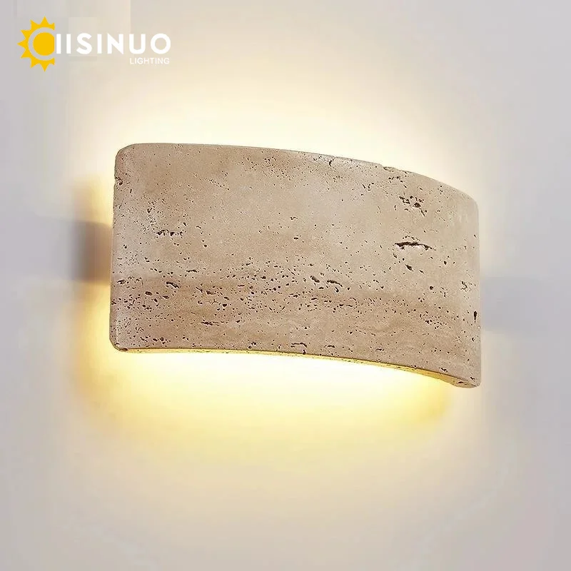 Wabi-sabi Style Wall Lamp Yellow Travertine Natural Stone Sconces 25x12cm LED 9W Light Indoor Home Bedroom Decora Outdoor Garden
