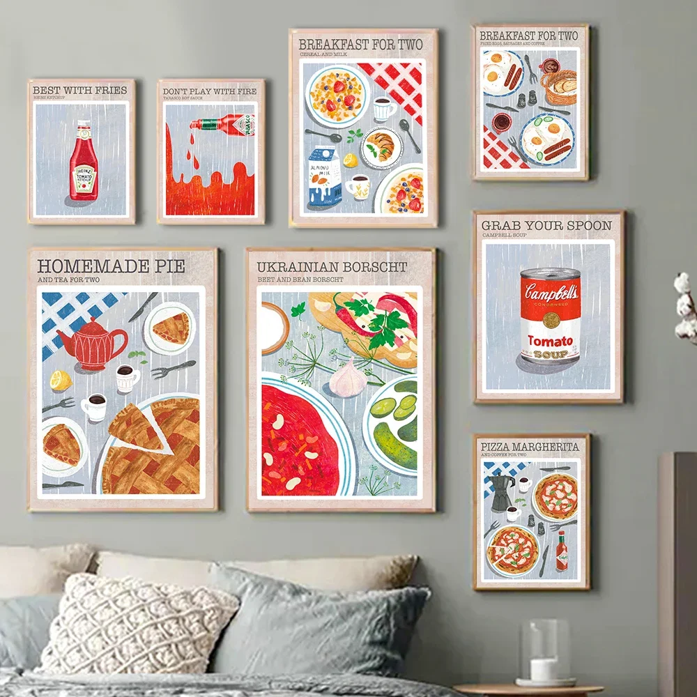 Vintage italienische Lebensmittel Ketchup heiße Sauce Suppe Poster ukrainische Lebensmittel Leinwand Malerei druckt Wand kunst Bilder für Küche Dekor