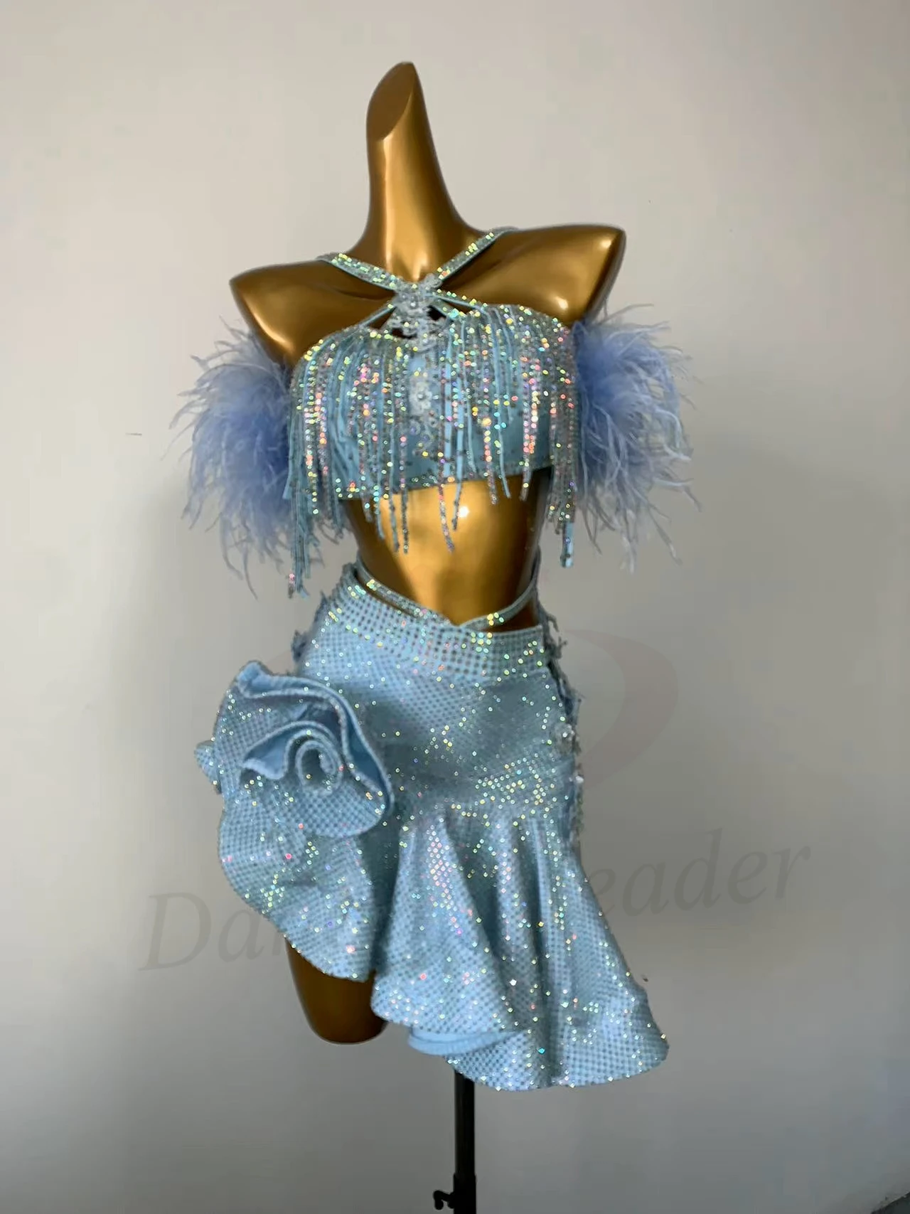 

Платье для латиноамериканских танцев с бриллиантами, элитная юбка из сетки с бриллиантами и каркасом «рыбья кость», профессиональная сценическая одежда для танго для взрослых