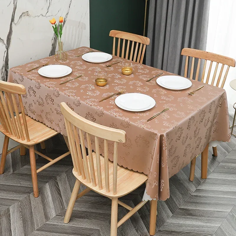 

Скатерть из искусственной кожи в европейском стиле, домашний прямоугольный водонепроницаемый обеденный стол без стирки, жаккардовый круглый коврик для стола