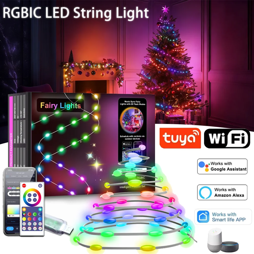 

5 м/10 м/20 м Tuya WIFI RGBIC USB Sting Light DIY светодиодные гирлянды водонепроницаемая гирлянда Декор для Рождества, свадьбы, дня рождения
