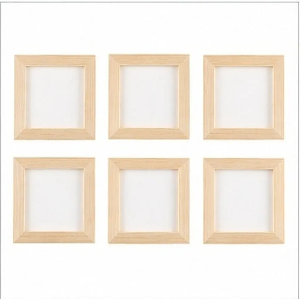 6Pcs Unfinished Wooden Picture Frames for DIY Painting Crafts Oil Water Clay Collage Crayon Art Projects Creative