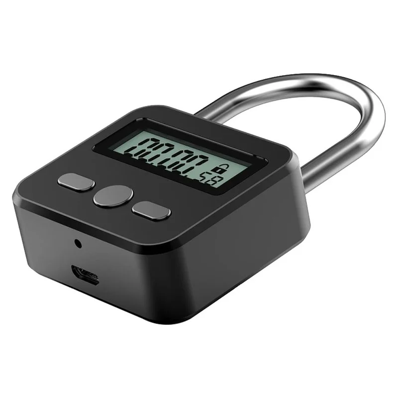 Smart Time Lock LCD Display Time Lock Multifunction Travel Electronic Timer, Waterproof USB Rechargeable Temporary Timer Padlock