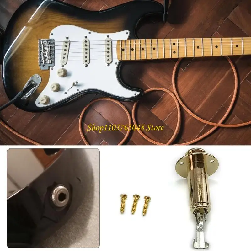 

R53E 1set 6.35mm Copper Guitar Mono End Pin Endpin Socket Plug Replacement Guitar Strap Button Plug Socket With Screws