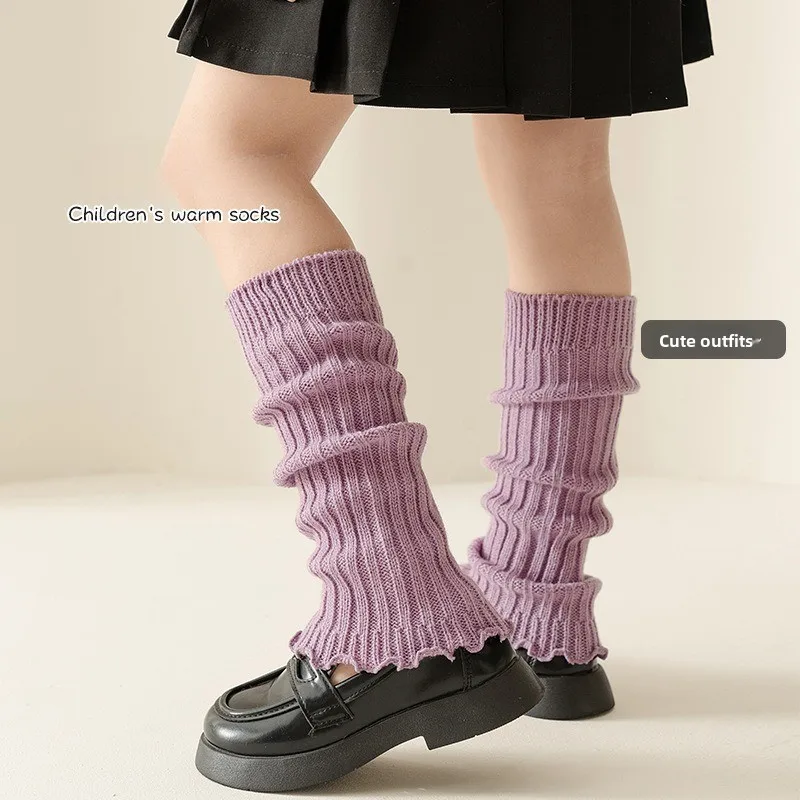 Girls' Spring-Autumn Korean-style Knit Socks: A-class, warm & trendy—frilled slouchy JK mid-calf socks for stylish little girls!