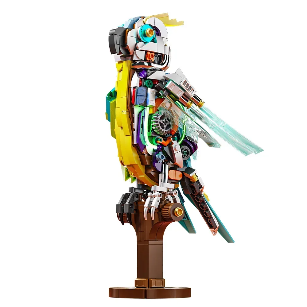 Mechanical Transparent Parrot Building Blocks Kit 688Pcs Movable Joint Animal Bricks Model Creative Desktop Display Ornament