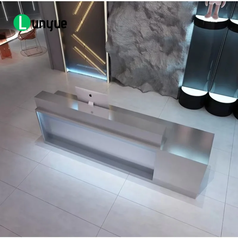 Dual Style Stainless Steel Front Desk Industrial Light Luxury Checkout Counter for Boutique Beauty Parlor Fitness Club Retail