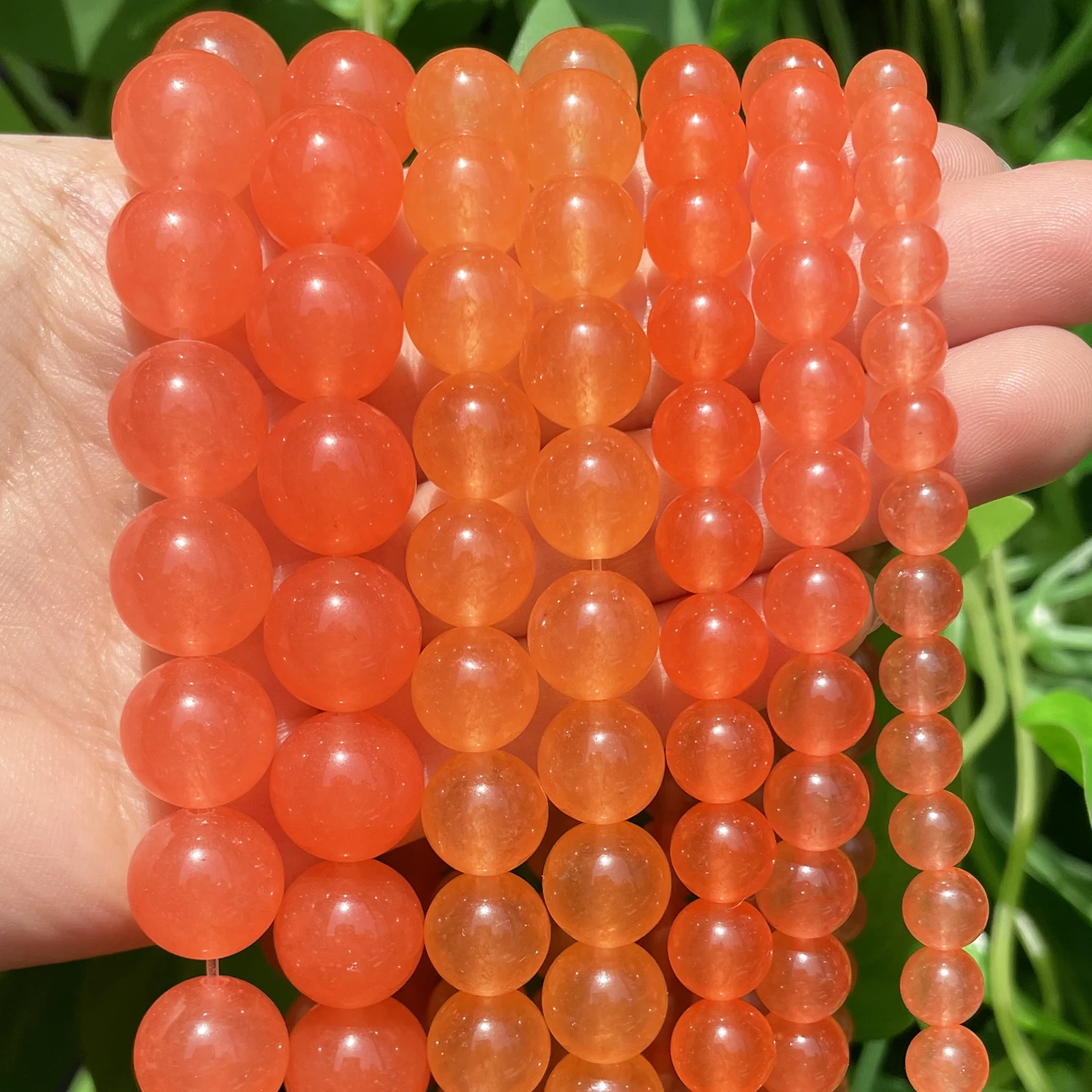 4-12mm Orange Red Chalcedony Jades Round Stone Beads Natural Loose Spacer Bead for Jewelry Making Diy Bracelet Accessories 15''