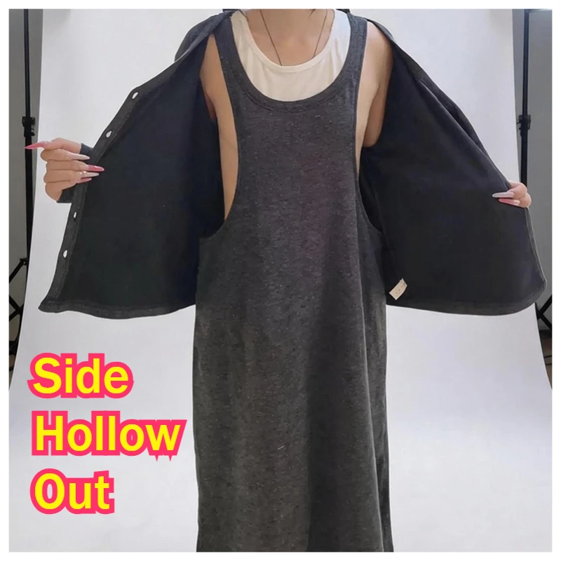 Women's Side Hollow Out Exercise Jackets Cardigan Two Piece Sets Couple Outdoor Exposure Play Korean Style Vest Dress Clubwear - view 3