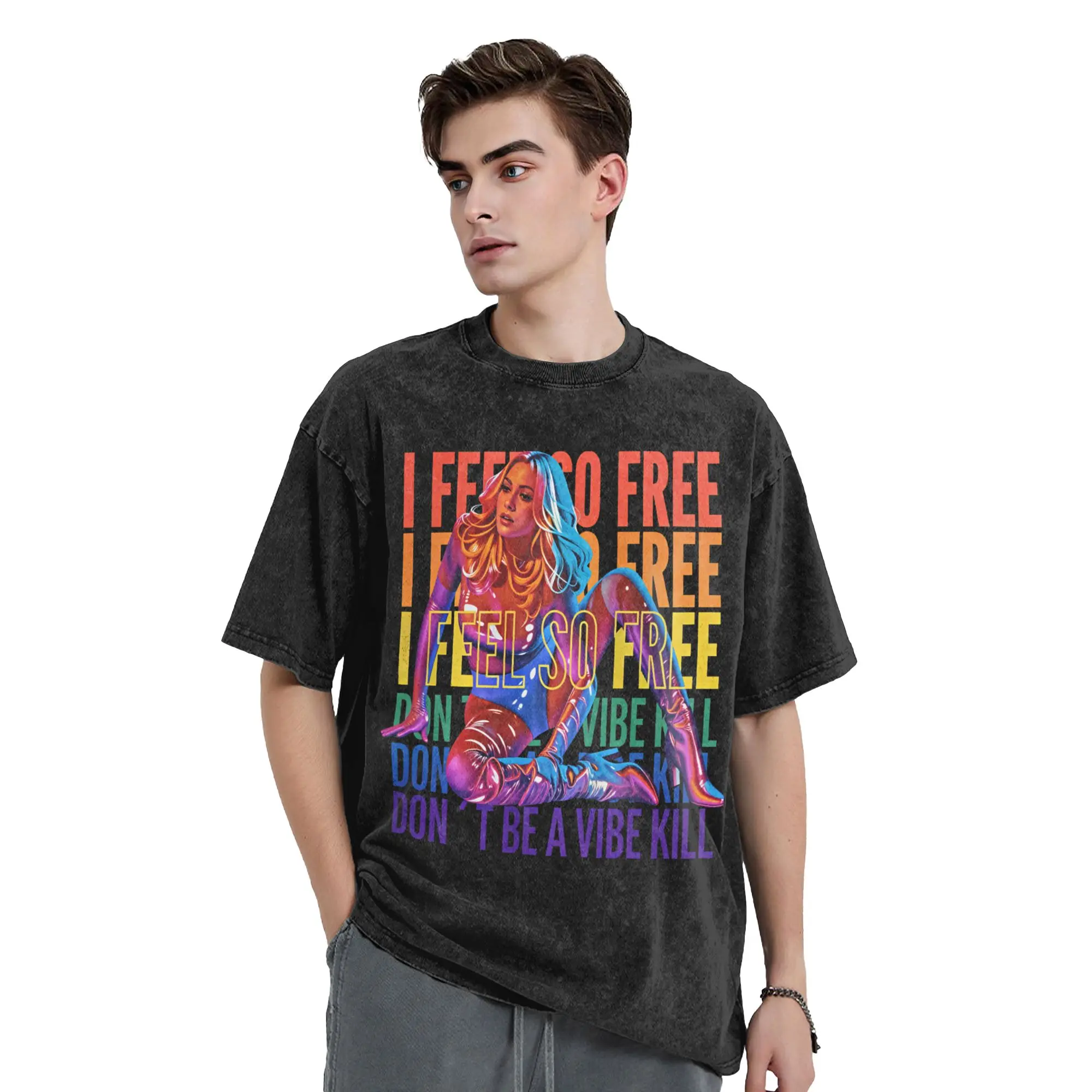 Washed T Shirt  I Feel So Free M-Madonna Confessions II Vintage T-Shirt Harajuku  Streetwear Cotton Summer Tops Tops Tees