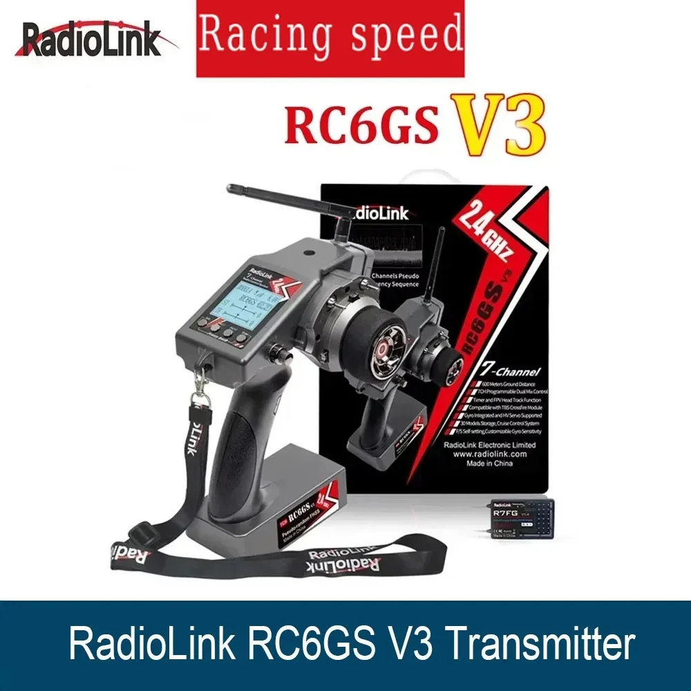 

Radiolink RC6GS V3 2.4G 7-Channel Radio Transmitter with R7FG Receiver Telemetry Gyro - Remote Controller for Car Boat RC Tools