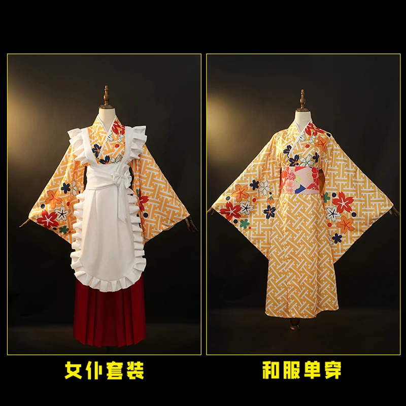 The Anime Bocchi the rock cos Ijichi Nijika cosplay Japanese Retro prints kimono Maid Women waitress costume D