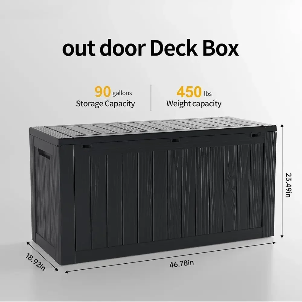90 Gallon Outdoor Storage Box with Weatherproof Resin, Ideal for Patio Furniture, Cushions, Garden Tools, and Pool Supplies