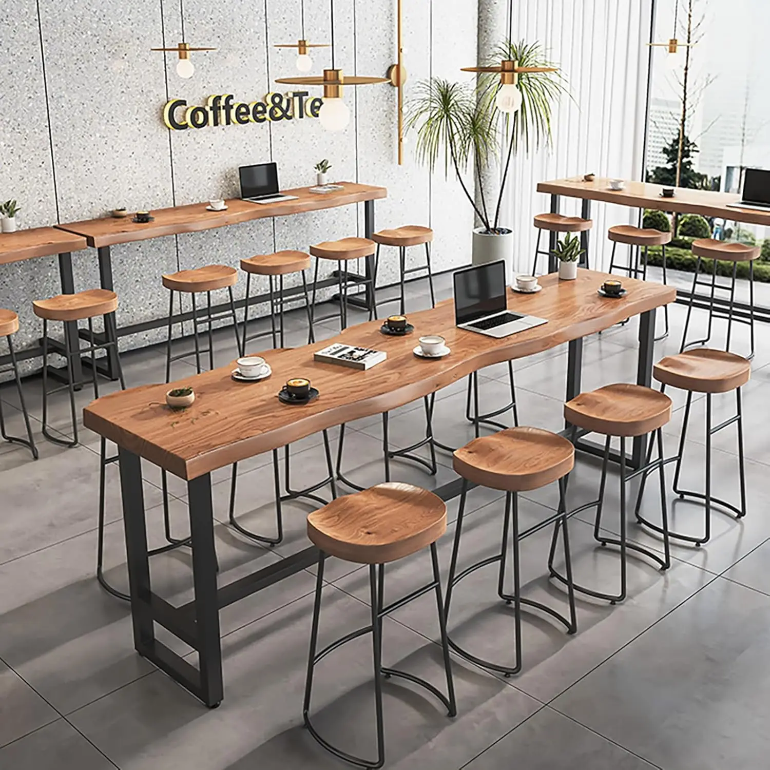 

Rustic Solid Wood Bar Table Live Edge Counter Height Dining Kitchen Coffee Restaurant, Customized