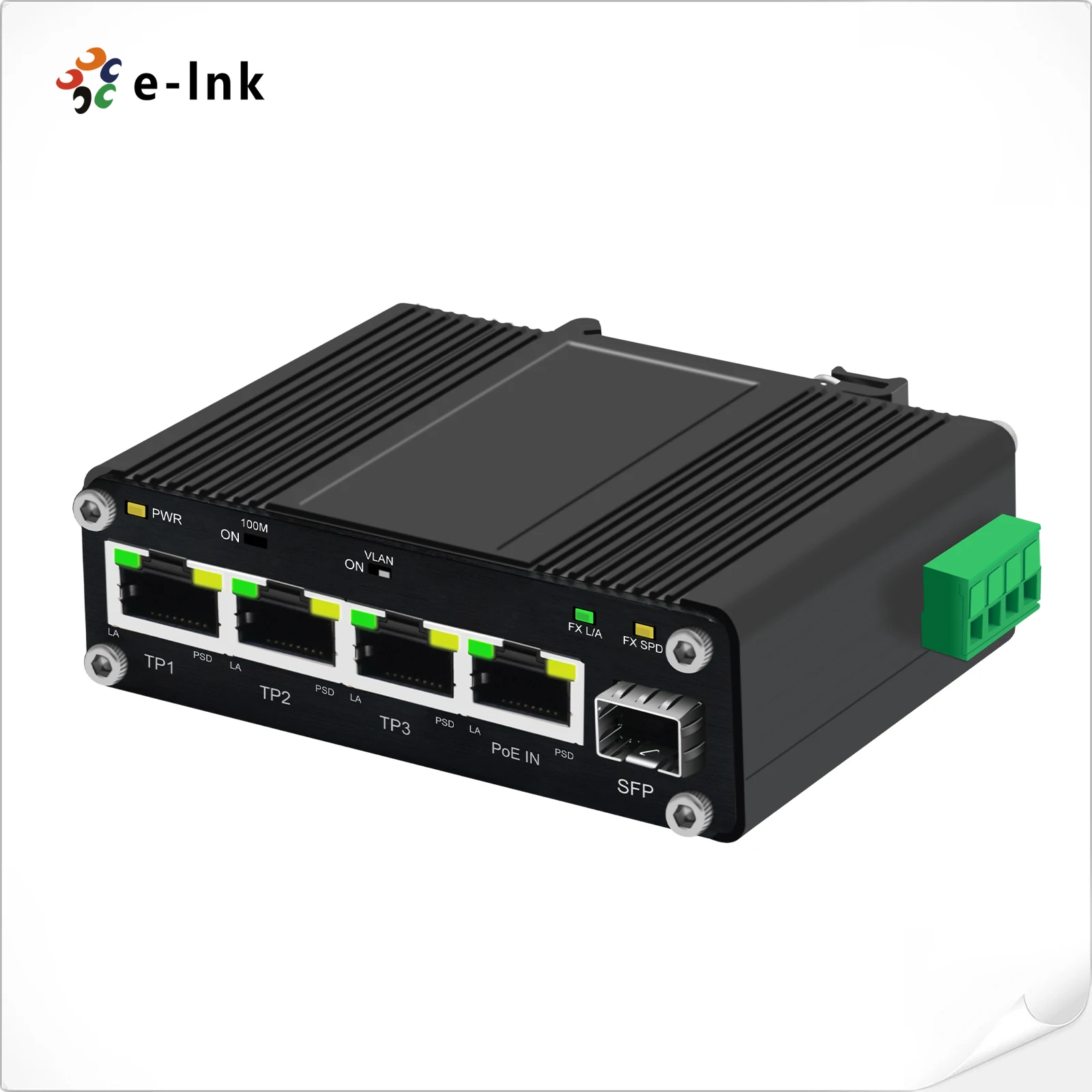 Industrial PoE Splitter with 3-Port Gigabit Switch & SFP, Provides 5-24VDC/60W Output, Plug and Play, Converts PoE to DC
