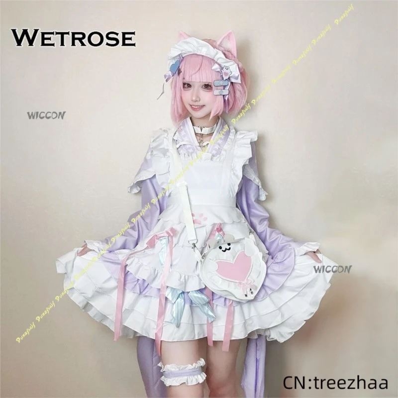 Jogo cosplay trajes menina 2d anime estilo japonês empregada bonito vestido lolita saia peruca feminino rosa roxo palco natal dia das bruxas