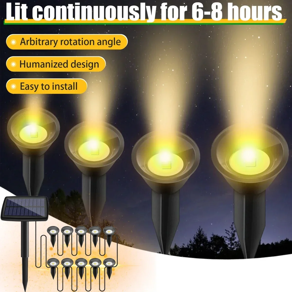 

10 in 1 Solar Lights Outdoors Waterproof Courtyard Solar Lawn Light Power Light for Garden Path Pool Decoration Auto-On At Dusk