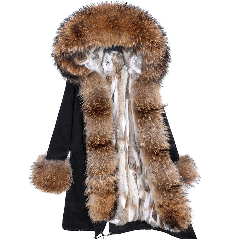 Maomaomao winter ladies fox fur fur collar fur coat rabbit fur lining over the knee plus size parka women slim fit coats