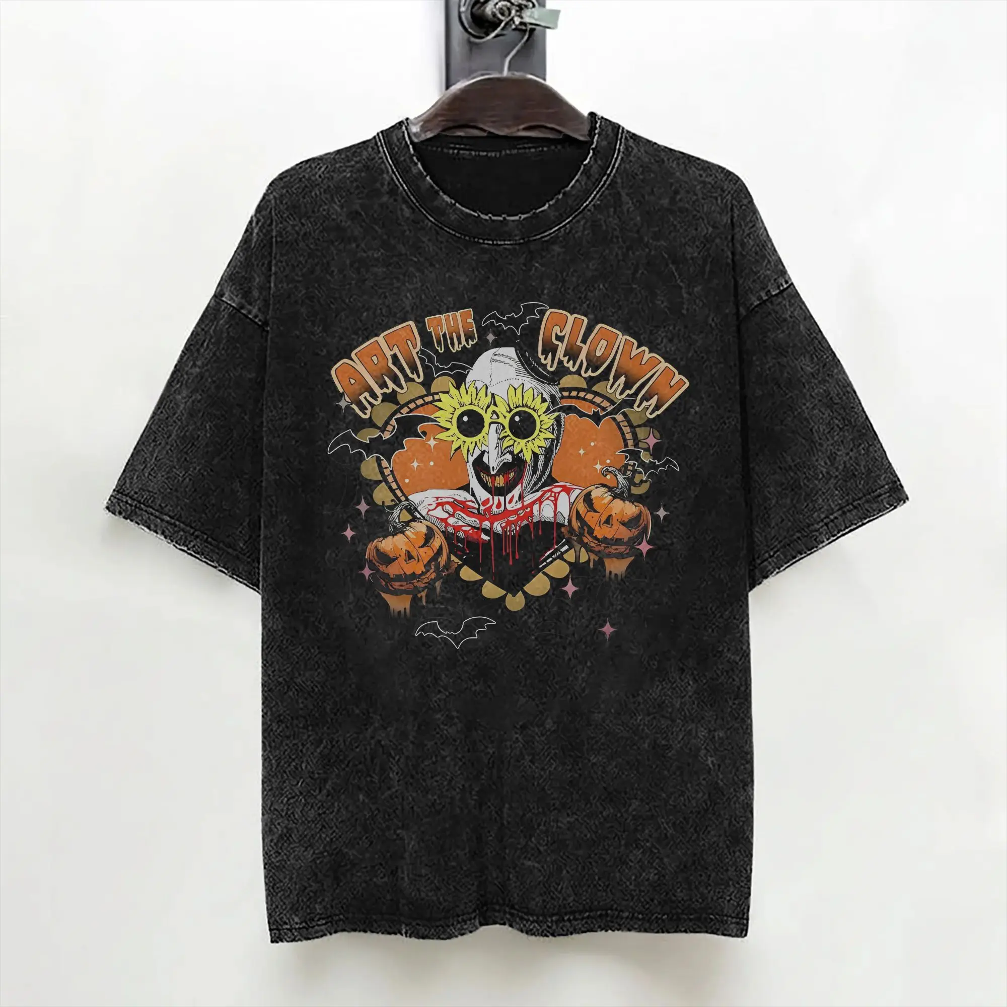 Terrifier Clown Happy Holliday Halloween T Shirts Washed Short Sleeve Harajuku T-Shirt  Vintage Men Women Streetwear Summer Tees