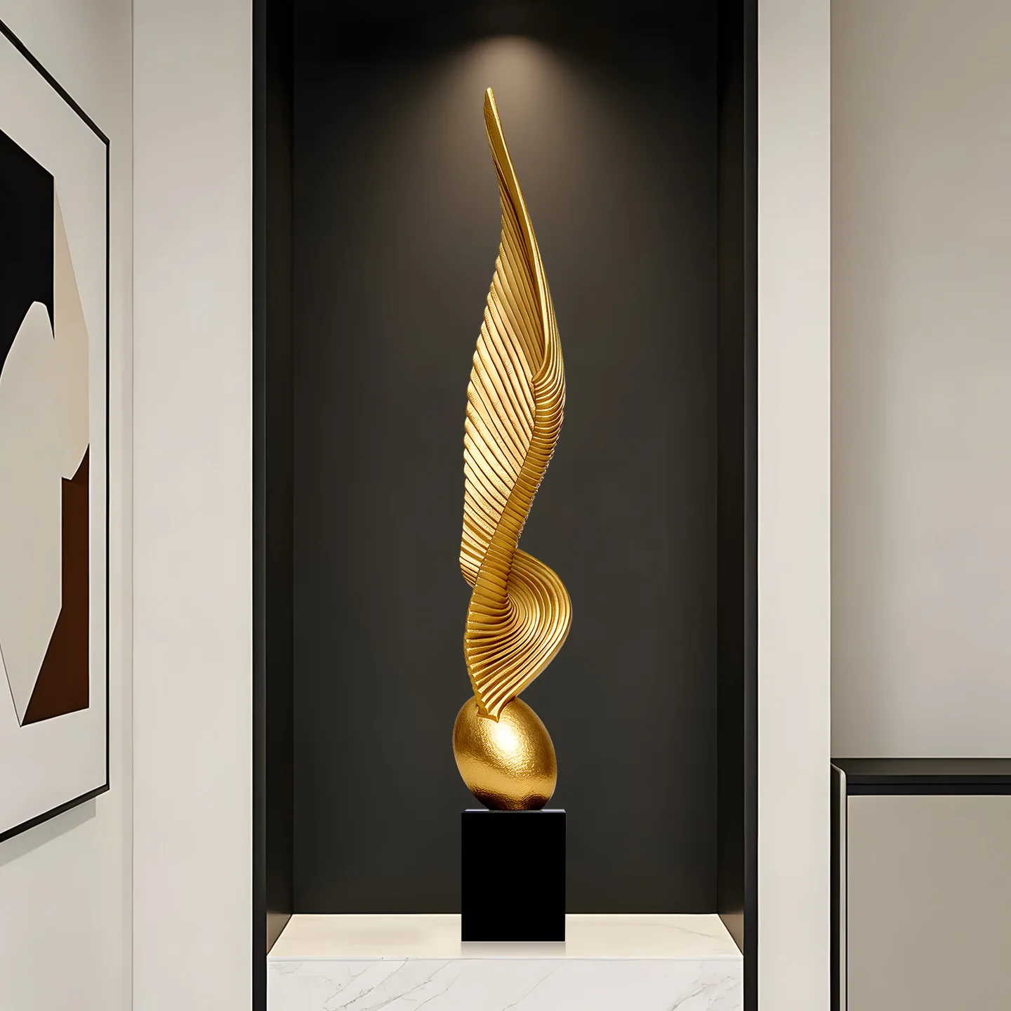 HYS entrance Italian style minimalist high-end feather sculpture ornament slender vertical high soft decoration beside