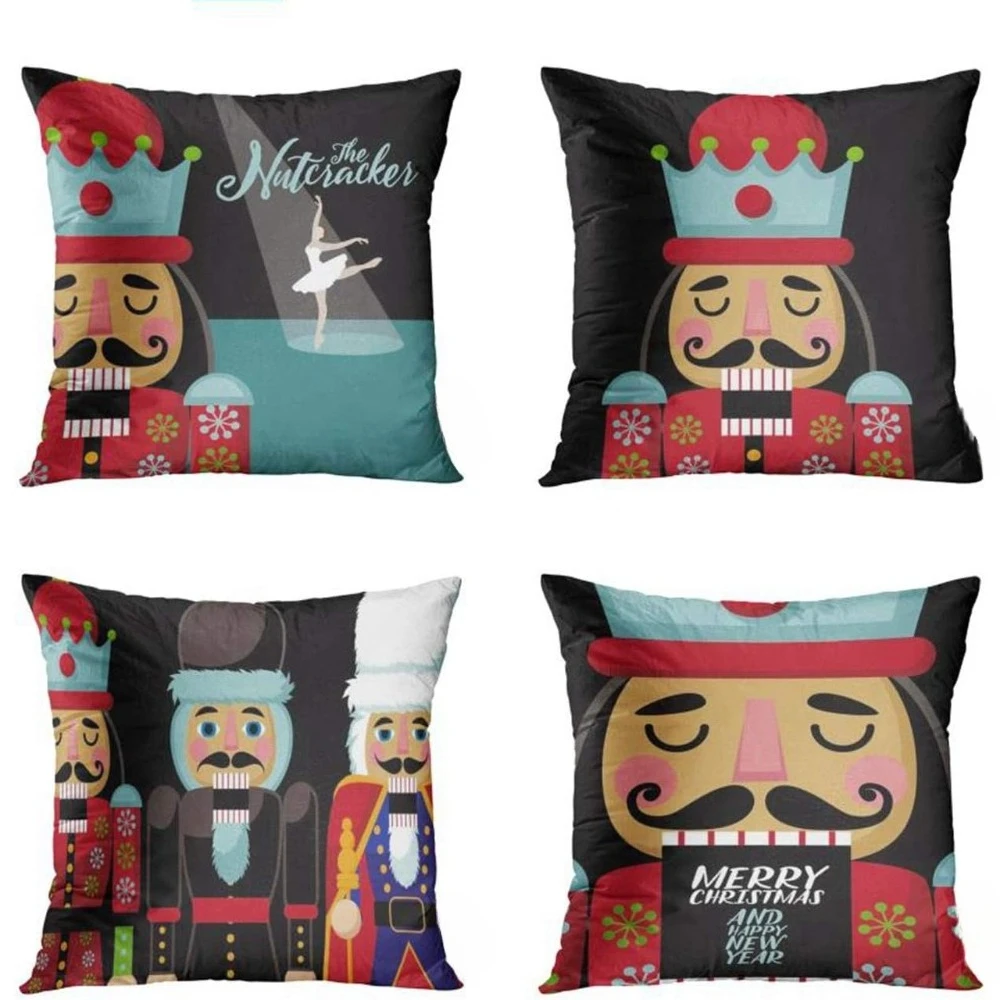 Set of 4 Throw Pillow Covers 18x18 Inch Colorful Christmas Cartoon Wooden Soldier Toy from Home Decor Cushion Covers Square