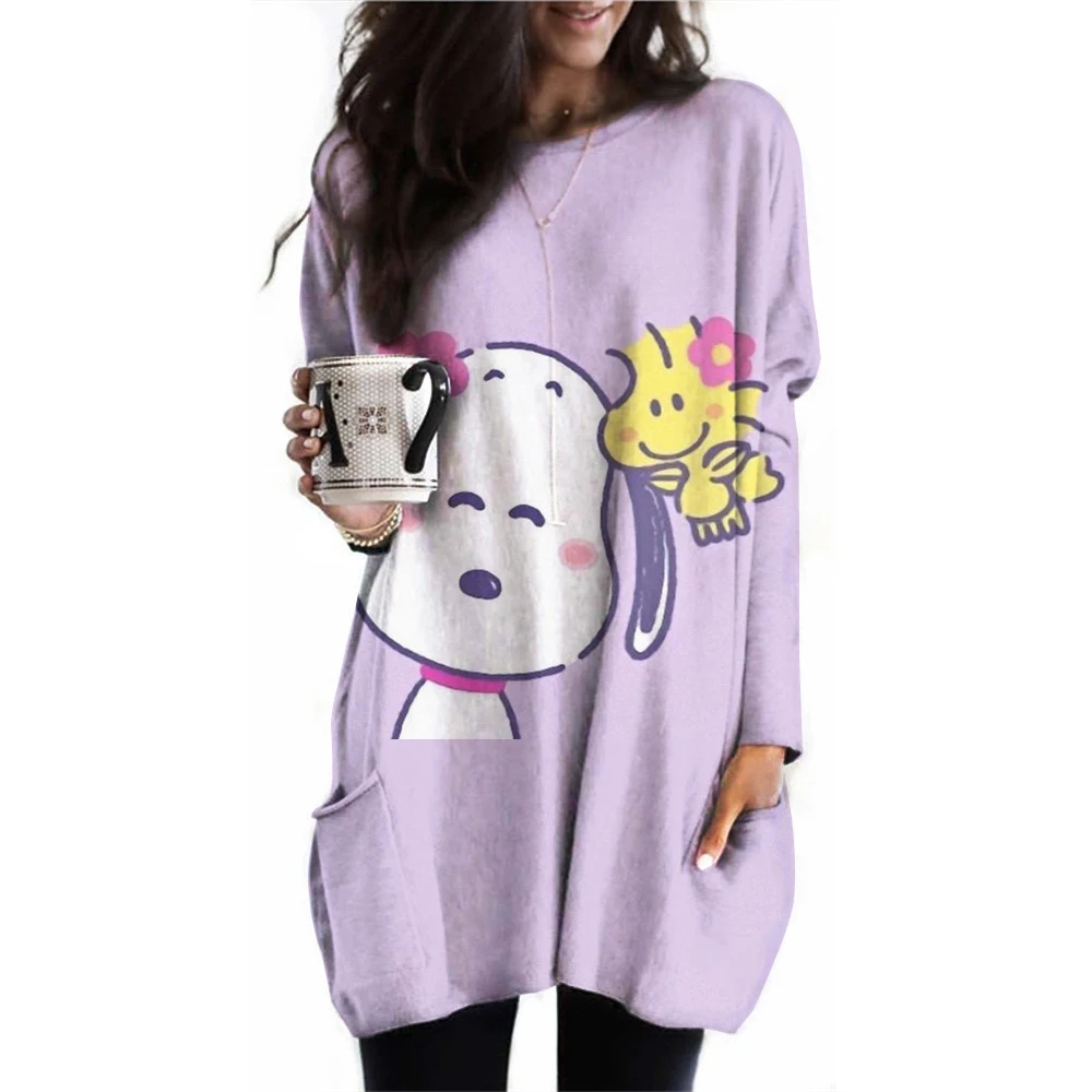 

Snoopy Cartoon Anime Women Pullover Spring Autumn Women Round Neck Hoodie Clothes 2024 New Fashion White Couple Sweatshirt Tops