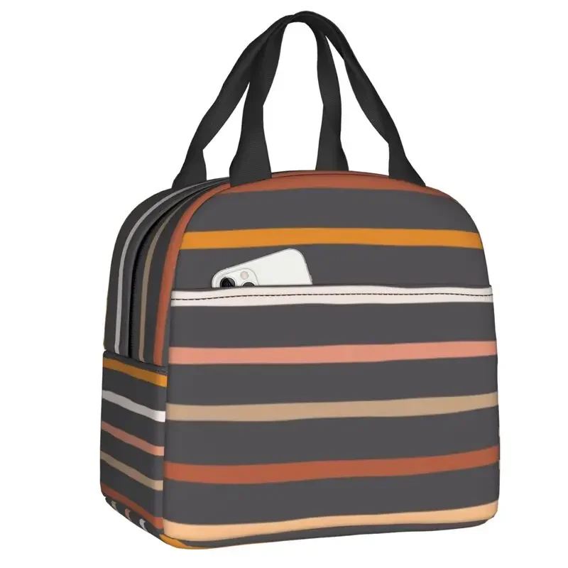 Custom Modern Boho Stripe Pattern Lunch Bag Men Women Cooler Warm Insulated Lunch Box for Kids School