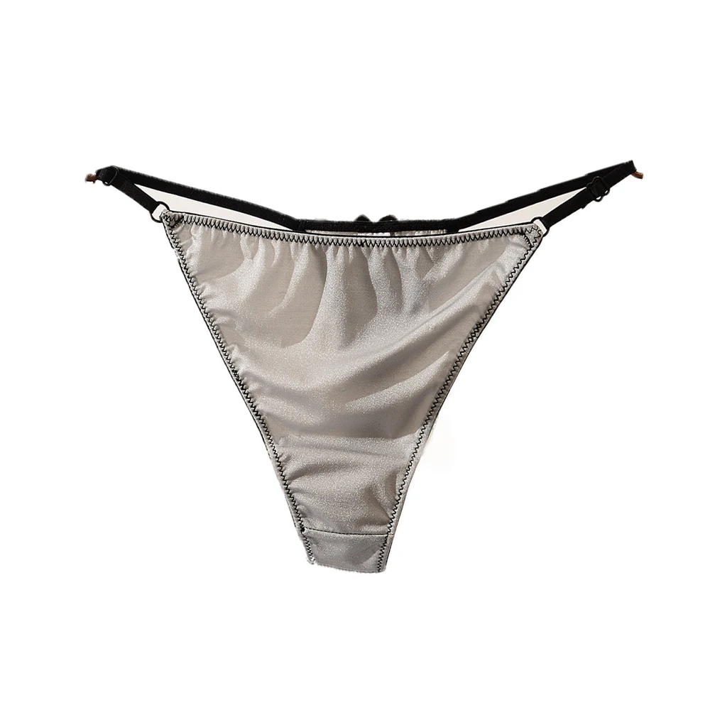 Thin Women Luxury Satin Bow Seamless Briefs G-String Sex Thong Satin Panties