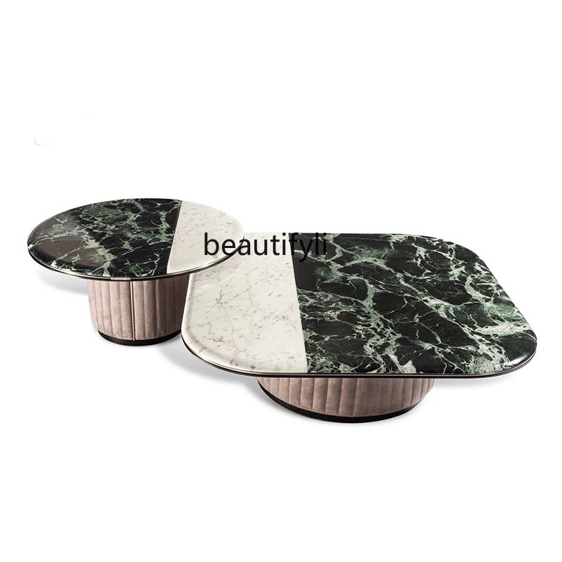 

Italian Light Luxury Designer round Two Colors Coffee Table Living Room Marble Coffee Table Combination