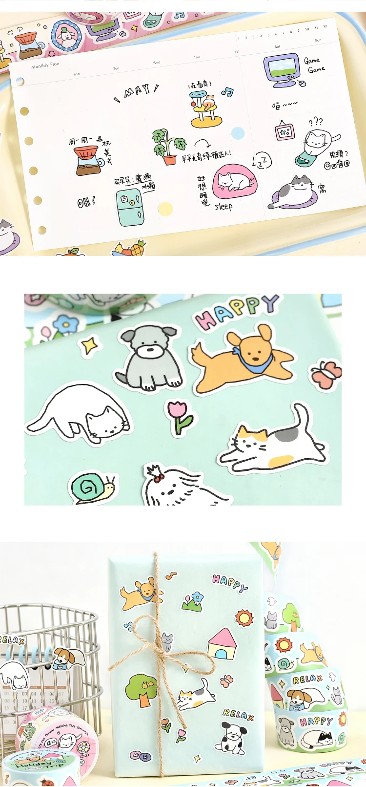 Niedliches Cartoon-Katzen-Washi-Tape im koreanischen Design, Matsugoda-Papierband für Schreibwaren, Büro, DIY-Bastelarbeiten und Dekoration – Detail 33