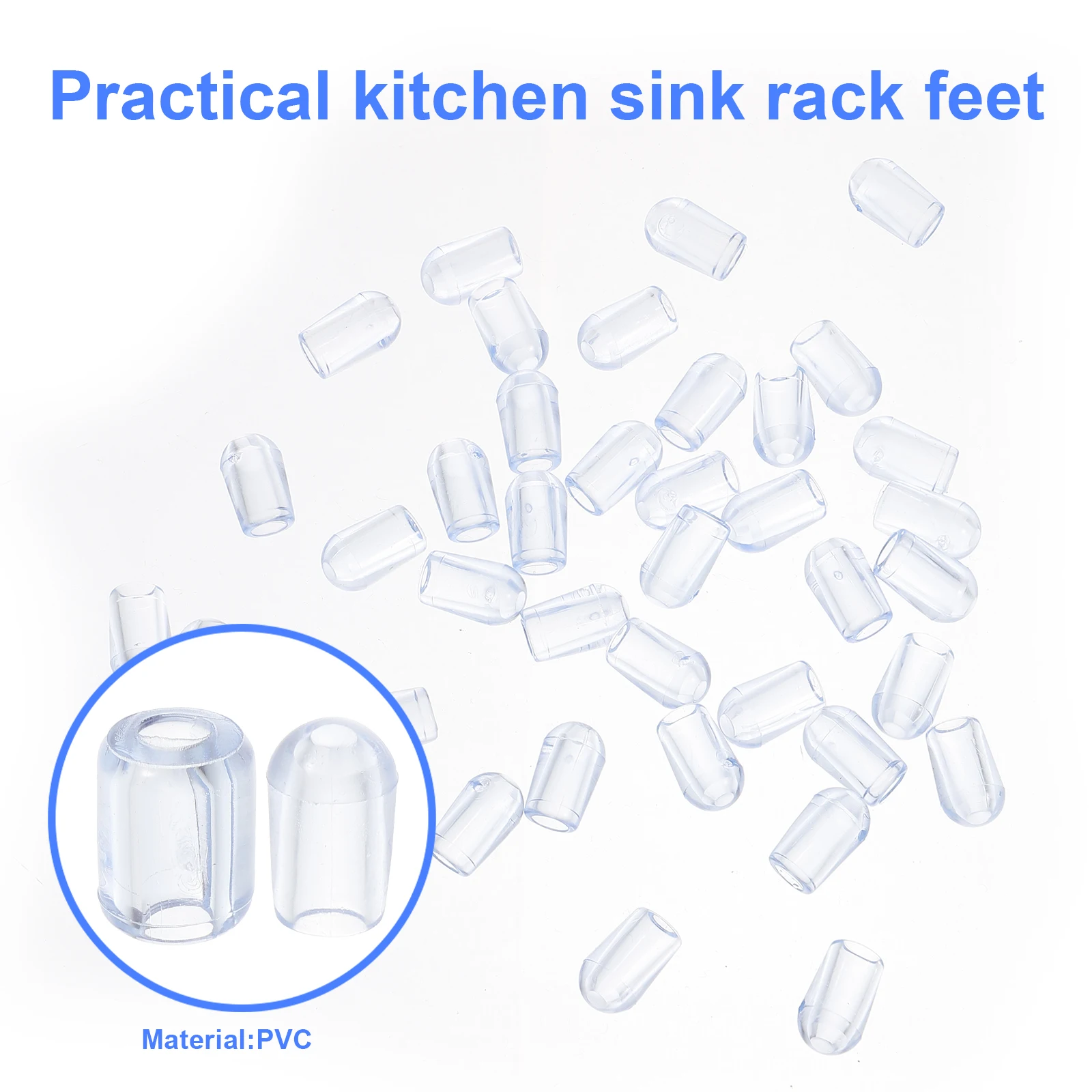 80pcs Kitchen Rack Feet Transparent Pvc Replacement Tips For Sink Grid Protectors Small Sink Accessories Plastic Feet