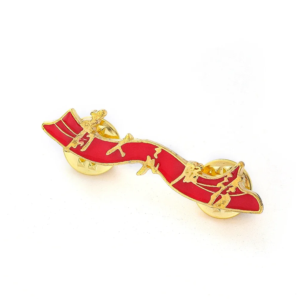 Metal Red Ribbon Brooch Serve The People Unisex Enamel Alloy Clothing Backpack Decoration Festival Gift Souvenir