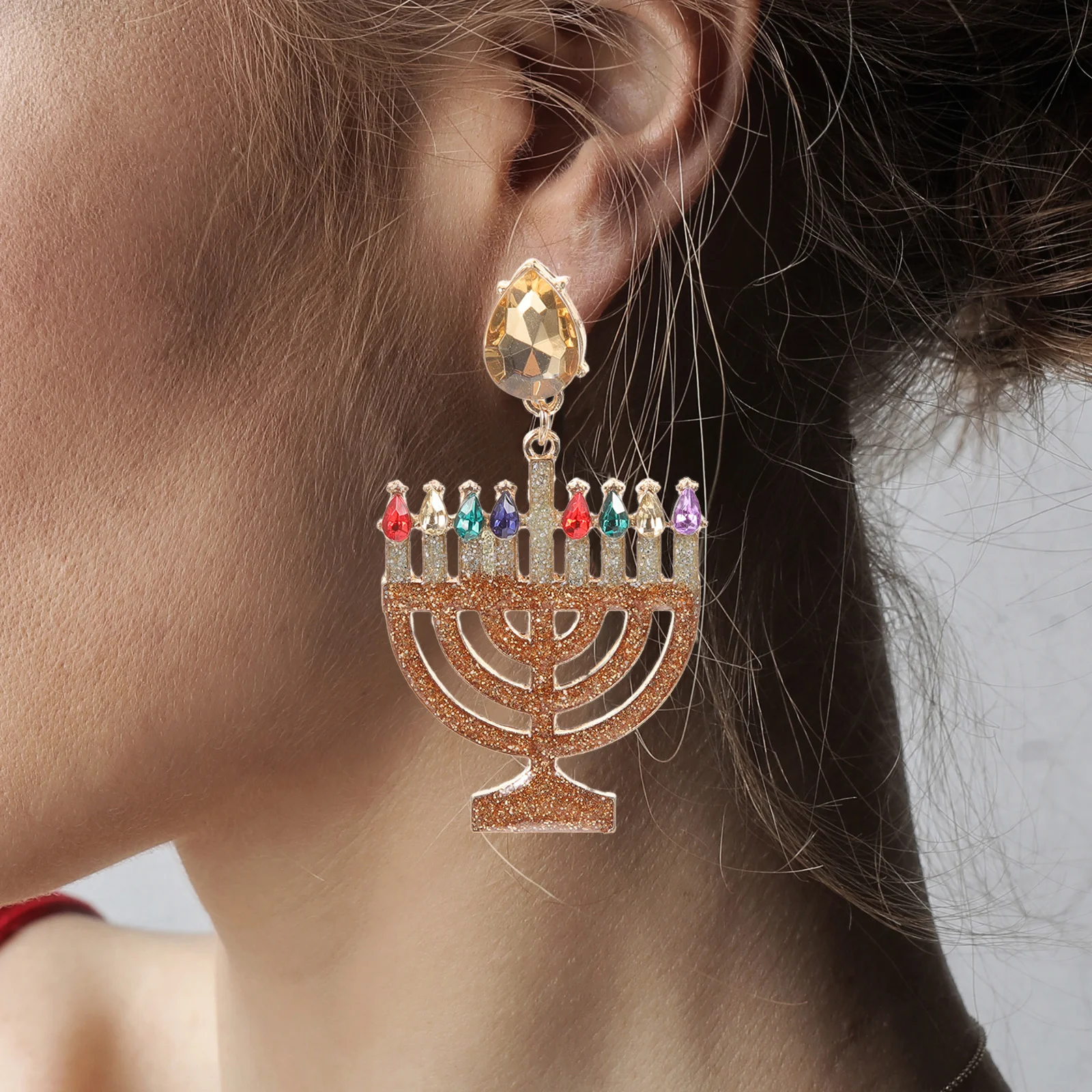 Hanukkah Diamond Earrings Elegant Metal for Women Stylish Drop Decors Holder