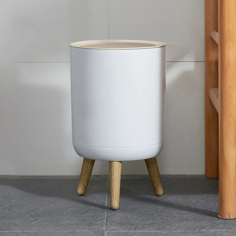 

JOYLOVE Household Tall Wood Grain Trash Can, Bathroom, Bedroom, Study, Office Trash Can, Push-type Storage Bin
